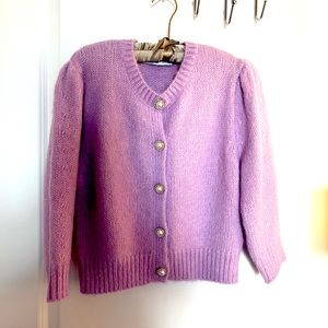 Zara Purple Puff Sleeve Cardigan Sweater